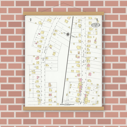 Old map wall art mockup — magnetic wood frame on brick wall — Sanborn Fire Insurance Map from Saint Clairsville, Belmont County, Ohio (1924), Sheet #0007