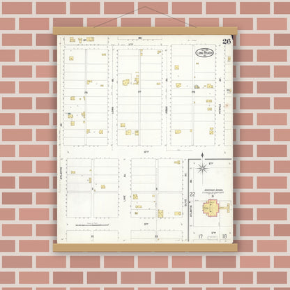 Old map wall art mockup — magnetic wood frame on brick wall — Sanborn Fire Insurance Map from Long Beach, Los Angeles County, California (1902), Sheet #0026