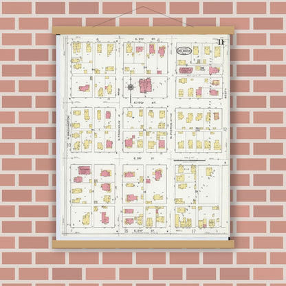 Old map wall art mockup — magnetic wood frame on brick wall — Sanborn Fire Insurance Map from Delphos, Van Wert And Allen Counties, Ohio (1921), Sheet #0011
