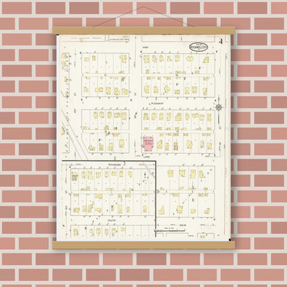 Old map wall art mockup — magnetic wood frame on brick wall — Sanborn Fire Insurance Map from Rockwell City, Calhoun County, Iowa (1915), Sheet #0004