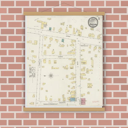 Old map wall art mockup — magnetic wood frame on brick wall — Sanborn Fire Insurance Map from Rushford, Allegany County, New York (1894) - Complete Map Set