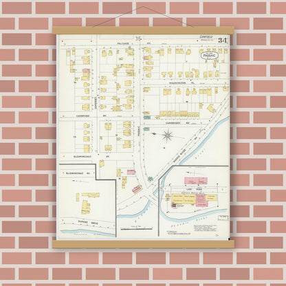 Old map wall art mockup — magnetic wood frame on brick wall — Sanborn Fire Insurance Map from Passaic, Passaic County, New Jersey (1903), Sheet #0034