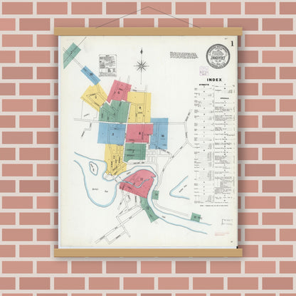 Old map wall art mockup — magnetic wood frame on brick wall — Sanborn Fire Insurance Map from Saugerties, Ulster County, New York (1904) - Complete Map Set