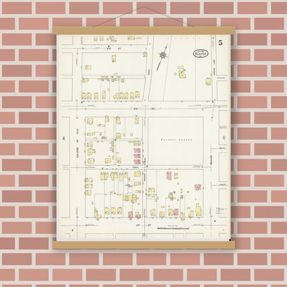 Old map wall art mockup — magnetic wood frame on brick wall — Sanborn Fire Insurance Map from Beaver, Beaver County, Pennsylvania (1912), Sheet #0005
