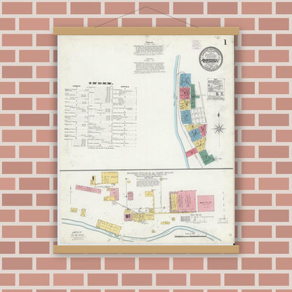 Old map wall art mockup — magnetic wood frame on brick wall — Sanborn Fire Insurance Map from Ambridge, Beaver County, Pennsylvania (1905), Sheet #0001