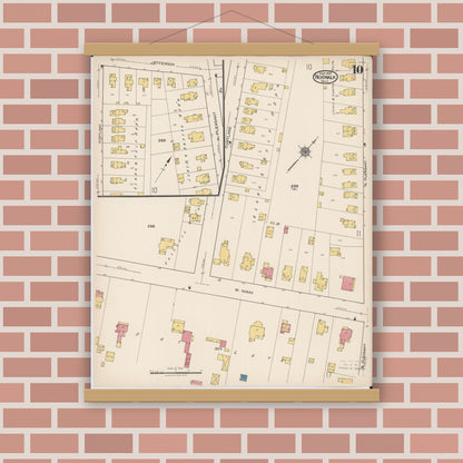 Old map wall art mockup — magnetic wood frame on brick wall — Sanborn Fire Insurance Map from Norwalk, Huron County, Ohio (1922), Sheet #0010
