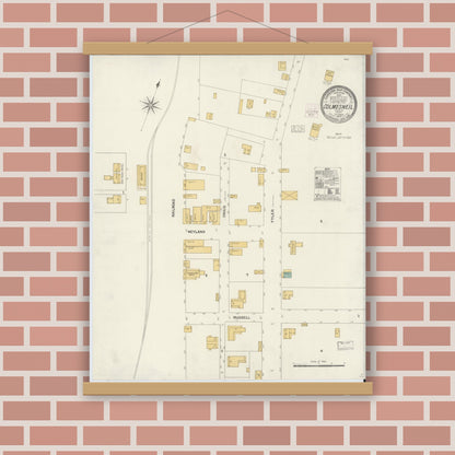 Old map wall art mockup — magnetic wood frame on brick wall — Sanborn Fire Insurance Map from Colmesneil, Tyler County, Texas (1904), Sheet #0001