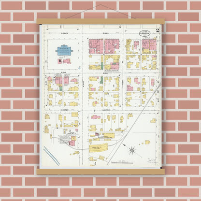 Old map wall art mockup — magnetic wood frame on brick wall — Sanborn Fire Insurance Map from London, Madison County, Ohio (1901), Sheet #0002