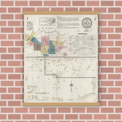 Old map wall art mockup — magnetic wood frame on brick wall — Sanborn Fire Insurance Map from Chapel Hill, Orange County, North Carolina (1925) - Complete Map Set