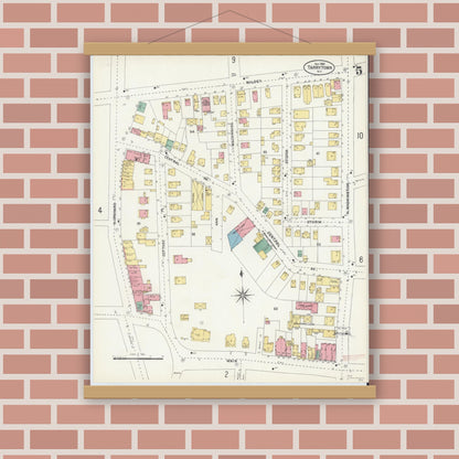 Old map wall art mockup — magnetic wood frame on brick wall — Sanborn Fire Insurance Map from Tarrytown, Westchester County, New York (1903), Sheet #0005