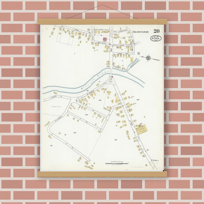 Old map wall art mockup — magnetic wood frame on brick wall — Sanborn Fire Insurance Map from Athol, Worcester County, Massachusetts (1917), Sheet #0020