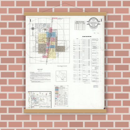 Old map wall art mockup — magnetic wood frame on brick wall — Sanborn Fire Insurance Map from Raymondville, Willacy County, Texas (1948) - Complete Map Set