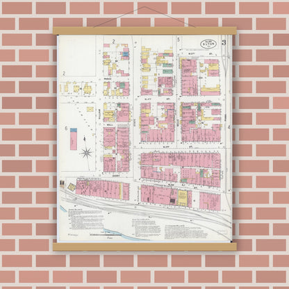 Old map wall art mockup — magnetic wood frame on brick wall — Sanborn Fire Insurance Map from Alton, Madison County, Illinois (1902), Sheet #0003