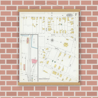 Old map wall art mockup — magnetic wood frame on brick wall — Sanborn Fire Insurance Map from Greenport, Suffolk County, New York (1902), Sheet #0007