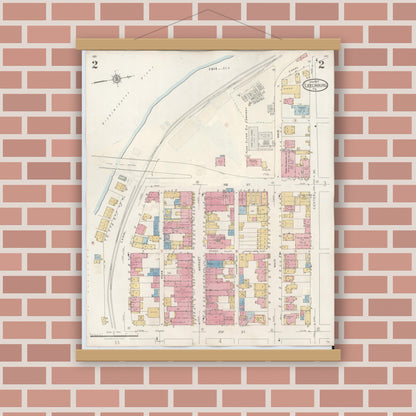 Old map wall art mockup — magnetic wood frame on brick wall — Sanborn Fire Insurance Map from Leechburg, Armstrong County, Pennsylvania (1943), Sheet #0002