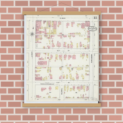 Old map wall art mockup — magnetic wood frame on brick wall — Sanborn Fire Insurance Map from Chillicothe, Ross County, Ohio (1890), Sheet #0011
