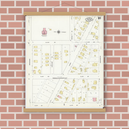Old map wall art mockup — magnetic wood frame on brick wall — Sanborn Fire Insurance Map from Pekin, Tazewell County, Illinois (1909), Sheet #0010