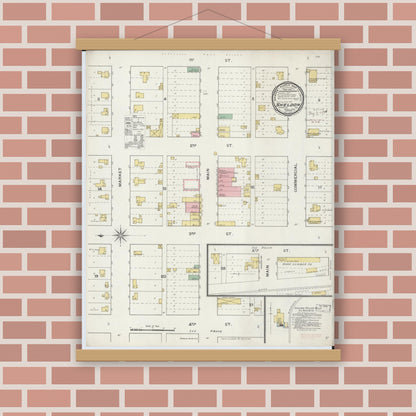 Old map wall art mockup — magnetic wood frame on brick wall — Sanborn Fire Insurance Map from Sheldon, Vernon County, Missouri (1894), Sheet #0001