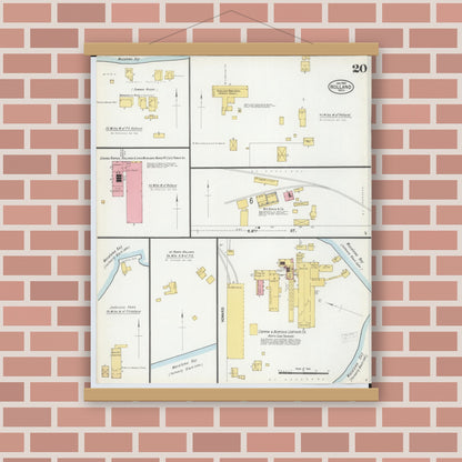 Old map wall art mockup — magnetic wood frame on brick wall — Sanborn Fire Insurance Map from Holland, Ottawa County, Michigan (1902), Sheet #0020