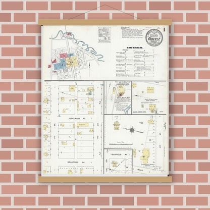 Old map wall art mockup — magnetic wood frame on brick wall — Sanborn Fire Insurance Map from Argyle, Marshall County, Minnesota (1909) - Complete Map Set