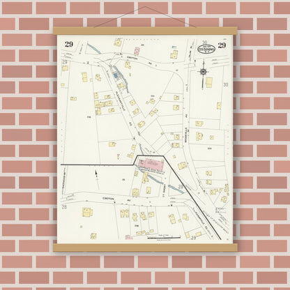 Old map wall art mockup — magnetic wood frame on brick wall — Sanborn Fire Insurance Map from Ossining, Westchester County, New York (1924), Sheet #0029