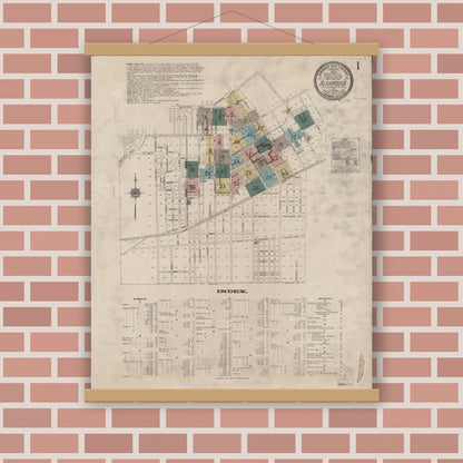 Old map wall art mockup — magnetic wood frame on brick wall — Sanborn Fire Insurance Map from Alhambra, Los Angeles County, California (1912), Sheet #0001