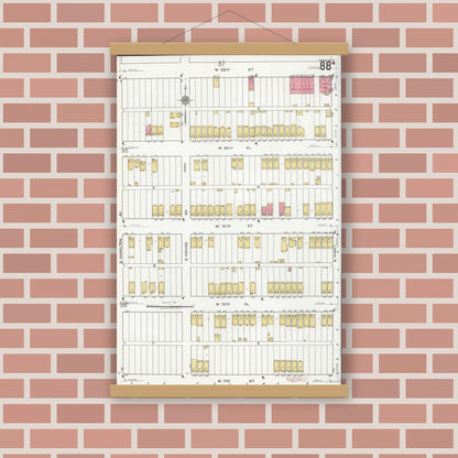 Old map wall art mockup — magnetic wood frame on brick wall — Sanborn Fire Insurance Map from Chicago, Cook County, Illinois (1920), Sheet #0088