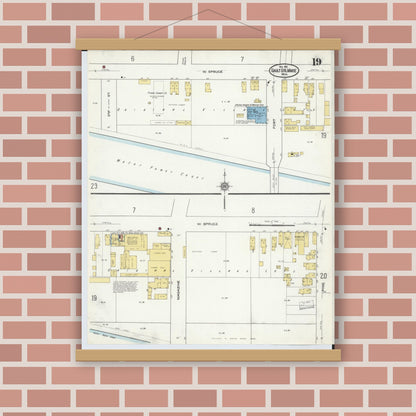 Old map wall art mockup — magnetic wood frame on brick wall — Sanborn Fire Insurance Map from Sault Sainte Marie, Chippewa County, Michigan (1915), Sheet #0019