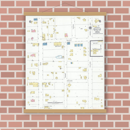 Old map wall art mockup — magnetic wood frame on brick wall — Sanborn Fire Insurance Map from Ironton, Iron County, Missouri (1927), Sheet #0006
