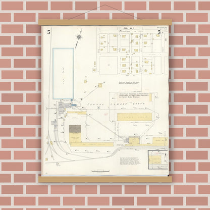 Old map wall art mockup — magnetic wood frame on brick wall — Sanborn Fire Insurance Map from Conroe, Montgomery County, Texas (1943), Sheet #0005