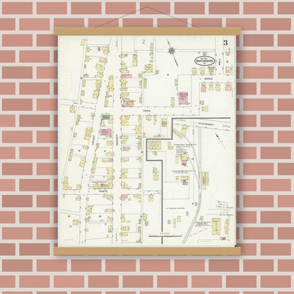Old map wall art mockup — magnetic wood frame on brick wall — Sanborn Fire Insurance Map from Martinsburg, Blair County, Pennsylvania (1910), Sheet #0003