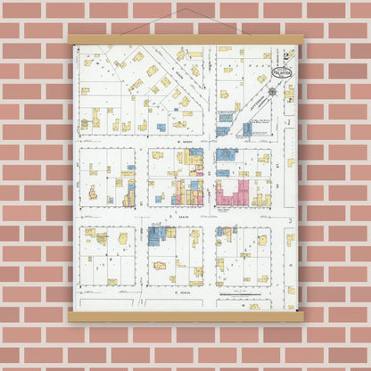 Old map wall art mockup — magnetic wood frame on brick wall — Sanborn Fire Insurance Map from Palmyra, Jefferson County, Wisconsin (1919), Sheet #0002