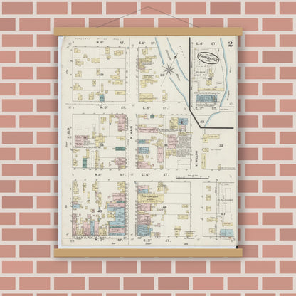 Old map wall art mockup — magnetic wood frame on brick wall — Sanborn Fire Insurance Map from Faribault, Rice County, Minnesota (1889), Sheet #0002