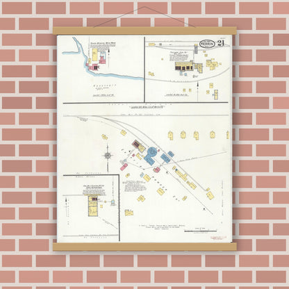 Old map wall art mockup — magnetic wood frame on brick wall — Sanborn Fire Insurance Map from Herrin, Williamson County, Illinois (1922), Sheet #0021