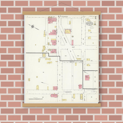 Old map wall art mockup — magnetic wood frame on brick wall — Sanborn Fire Insurance Map from Radford, Independent Cities, Virginia (1913), Sheet #0007