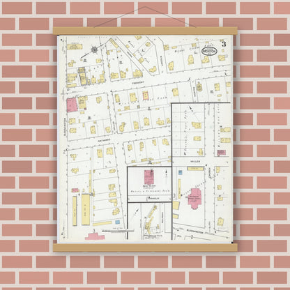 Old map wall art mockup — magnetic wood frame on brick wall — Sanborn Fire Insurance Map from Morton, Tazewell County, Illinois (1918), Sheet #0003