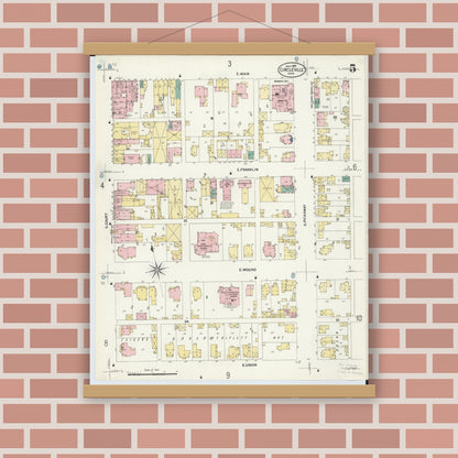 Old map wall art mockup — magnetic wood frame on brick wall — Sanborn Fire Insurance Map from Circleville, Pickaway County, Ohio (1907), Sheet #0005