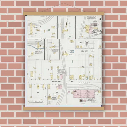 Old map wall art mockup — magnetic wood frame on brick wall — Sanborn Fire Insurance Map from Wellston, Jackson County, Ohio (1888), Sheet #0004