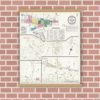 Old map wall art mockup — magnetic wood frame on brick wall — Sanborn Fire Insurance Map from Leesburg, Lake County, Florida (1924), Sheet #0001