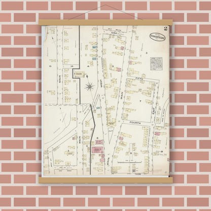 Old map wall art mockup — magnetic wood frame on brick wall — Sanborn Fire Insurance Map from Schaghticoke, Rensselaer County, New York (1884), Sheet #0002
