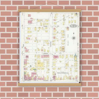 Old map wall art mockup — magnetic wood frame on brick wall — Sanborn Fire Insurance Map from Bellefontaine, Logan County, Ohio (1907), Sheet #0006