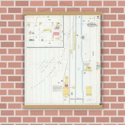 Old map wall art mockup — magnetic wood frame on brick wall — Sanborn Fire Insurance Map from Benton Harbor, Berrien County, Michigan (1900), Sheet #0007