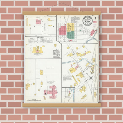 Old map wall art mockup — magnetic wood frame on brick wall — Sanborn Fire Insurance Map from Mercer, Mercer County, Pennsylvania (1904) - Complete Map Set
