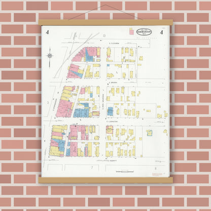 Old map wall art mockup — magnetic wood frame on brick wall — Sanborn Fire Insurance Map from Iron Mountain, Dickinson County, Michigan (1930), Sheet #0004