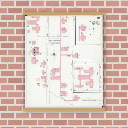 Old map wall art mockup — magnetic wood frame on brick wall — Sanborn Fire Insurance Map from Lapeer, Lapeer County, Michigan (1909), Sheet #0010