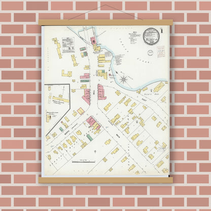 Old map wall art mockup — magnetic wood frame on brick wall — Sanborn Fire Insurance Map from Olivet, Eaton County, Michigan (1900), Sheet #0001