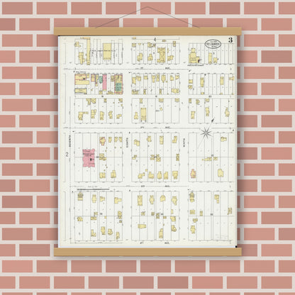 Old map wall art mockup — magnetic wood frame on brick wall — Sanborn Fire Insurance Map from Saint James, Watonwan County, Minnesota (1899), Sheet #0003