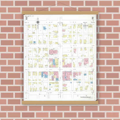 Old map wall art mockup — magnetic wood frame on brick wall — Sanborn Fire Insurance Map from West Alexandria, Preble County, Ohio (1951), Sheet #0002