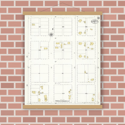 Old map wall art mockup — magnetic wood frame on brick wall — Sanborn Fire Insurance Map from National City, San Diego County, California (1907), Sheet #0009