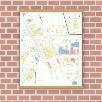 Old map wall art mockup — magnetic wood frame on brick wall — Sanborn Fire Insurance Map from McHenry, McHenry County, Illinois (1933), Sheet #0002